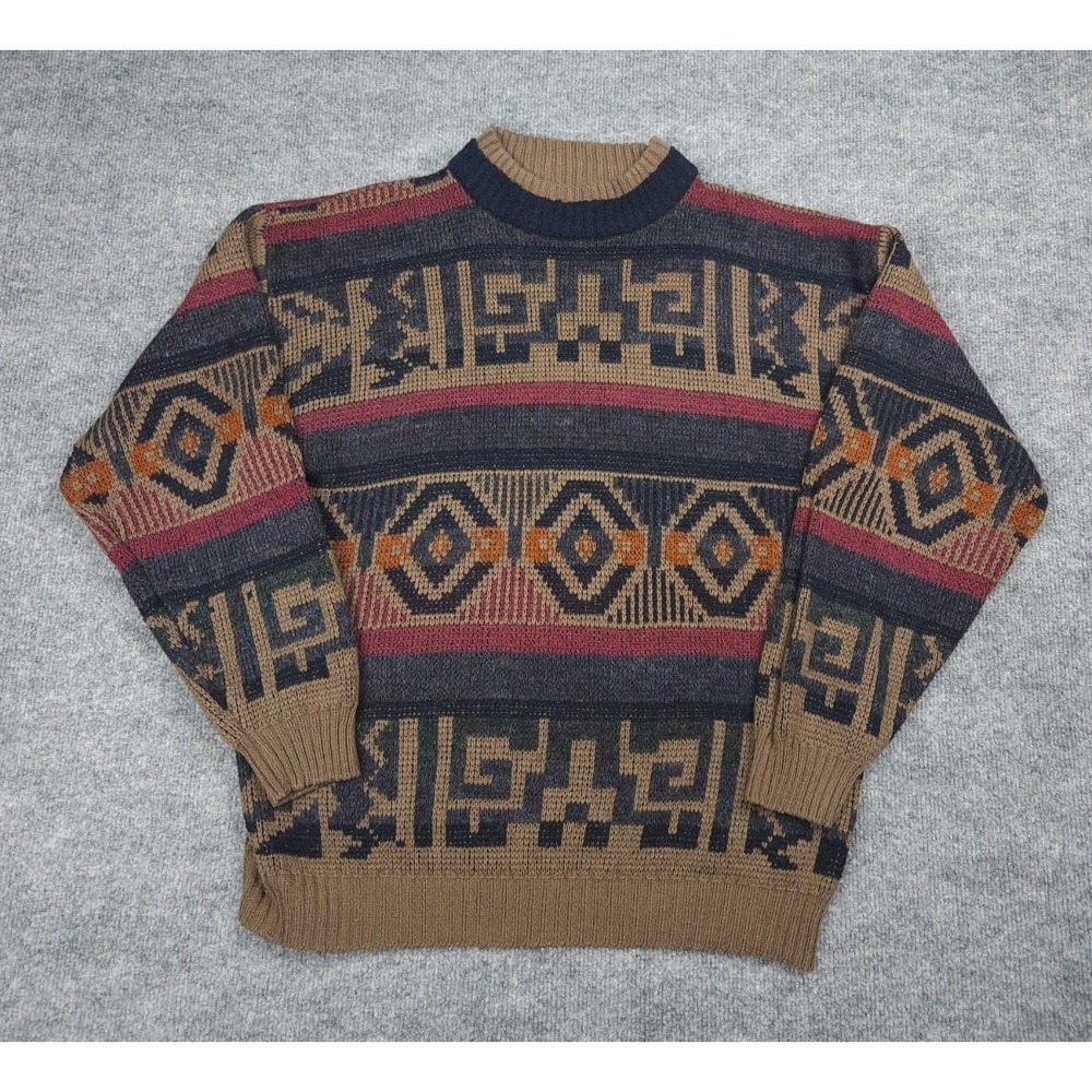 Expressions Worldwide Knit Sweater Men's Large Abstract Geometric AOP